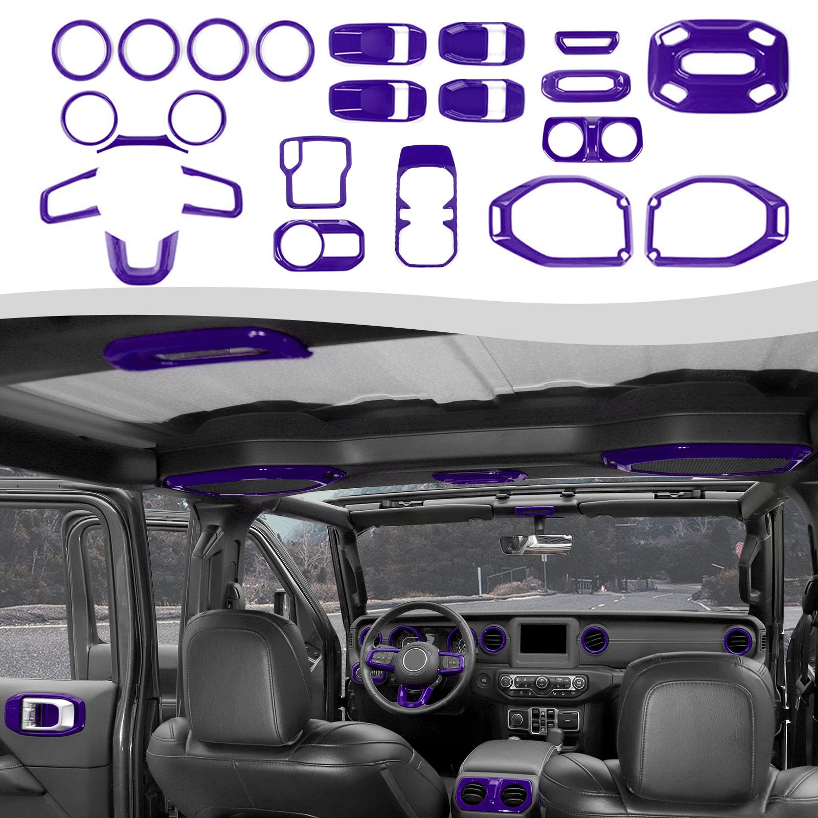 SQQP 23PCS Full Set Interior Trim Kit for 2018-2023 Jeep Wrangler JL JLU & Jeep Gladiator JT,Side Outlet Door Handle Bowl Reading Light Cup Holder