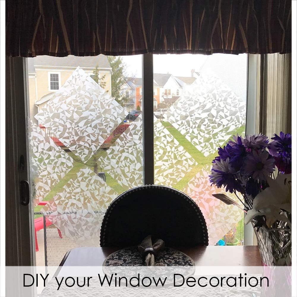 Decorative Privacy Window Film, 3D Window Tint Stained Glass Door Film Static Cling Reflective Window Decal/Privacy Protection/Heat Control/Anti UV for Home/Office, 35.5x118 inch Gravel
