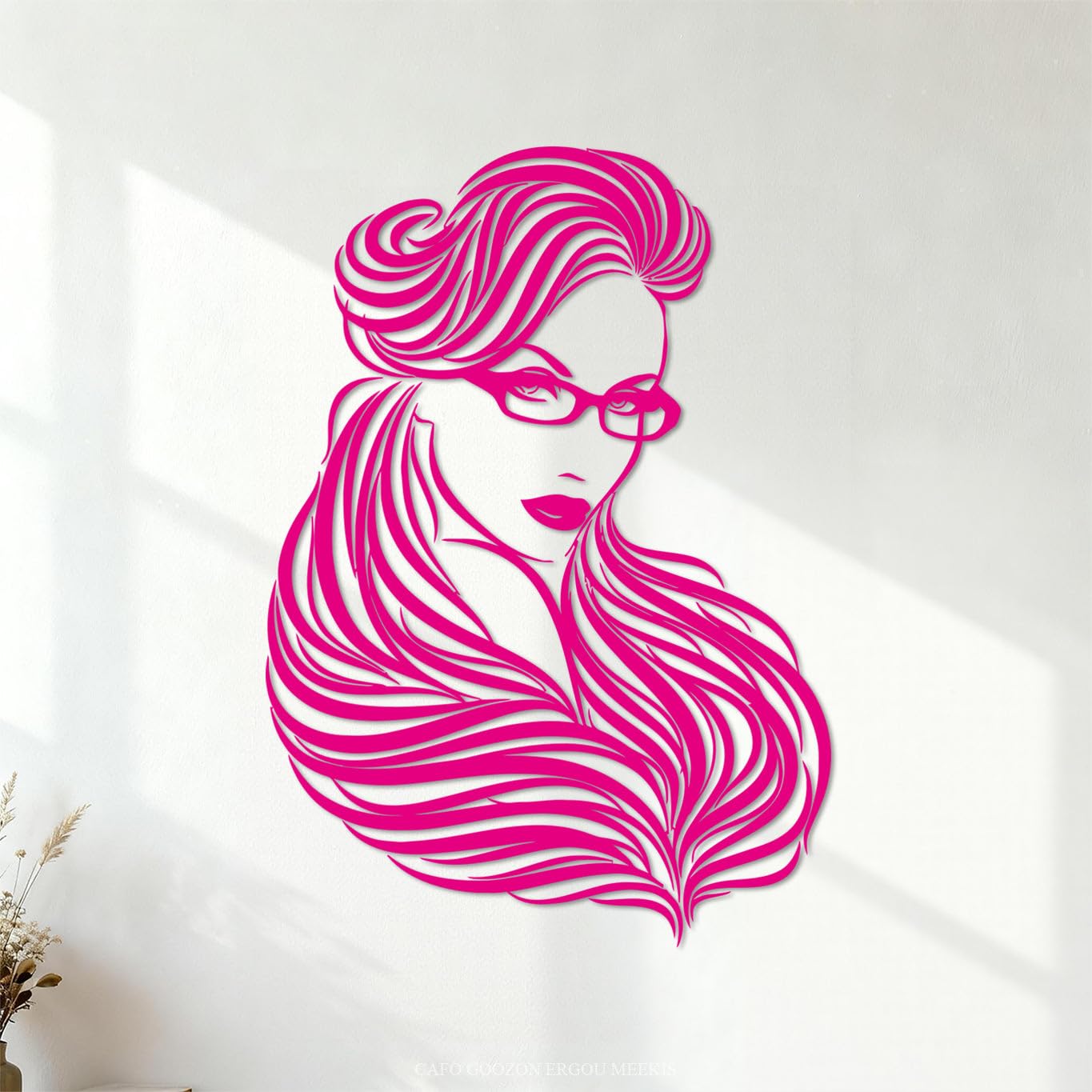 Wall Decals PVC Girl Glasses Long Hair Beautiful Woman Beauty 34x48.2cm Glass Stickers Rosered