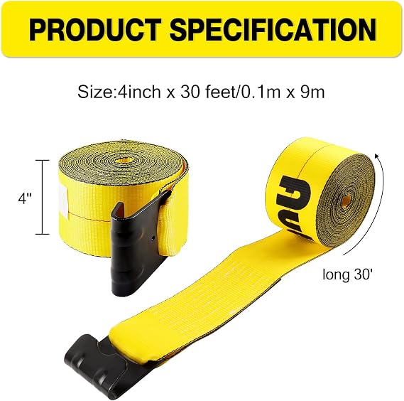 4inx30ft Winch Straps Flat Hook, Truck Tie Down Strap 10-Pack