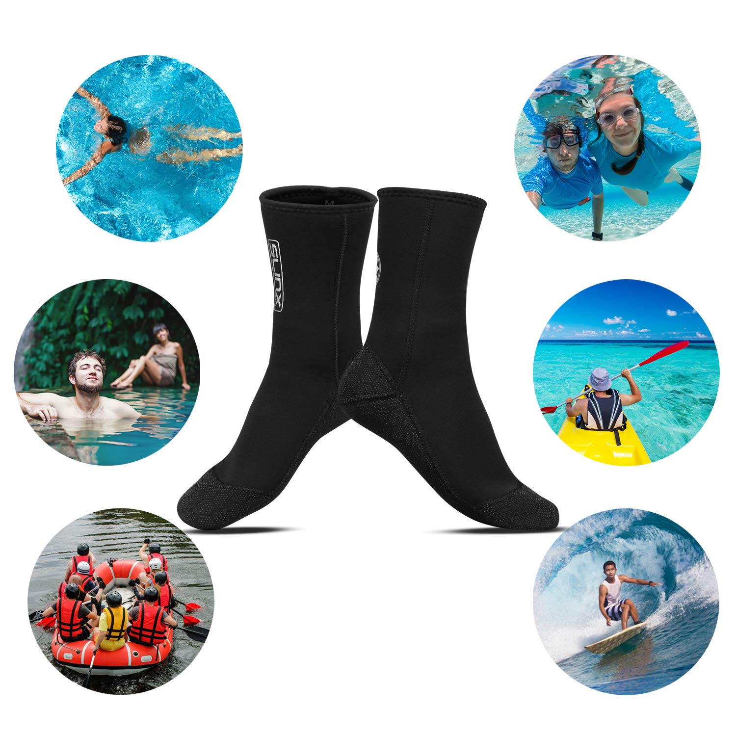 QKURT Calzini in Neoprene, Calze in Neoprene da 3 mm per Immersioni subacquee, Snorkeling e Sport Acquatici, Pinne Antiscivolo per Uomo