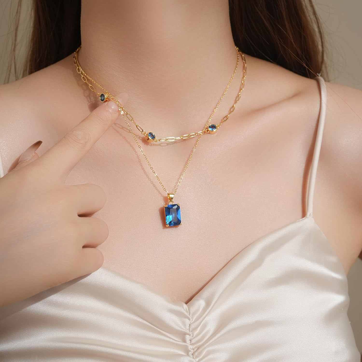 Natural Birthstone Necklace for Women 18k Real Gold Plated Crystal Layered Necklace Mother's Day Birthday Gift for Her Best Friend Valentine's Day Gift for Girlfriend Wife - Image 4