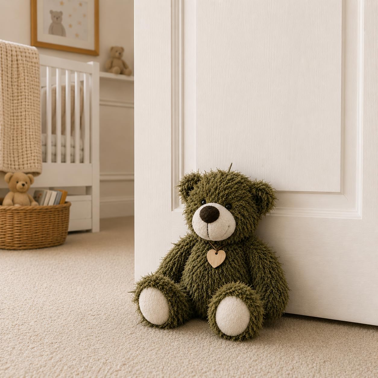 The Little Storage Company Green Cute Teddy Bear Door Stopper Decorative Door Stops For Home And Office, Teddy Bear Weighted Interior Doorstop Fabric Stuffed Animal Door Stopper Decor (Green)