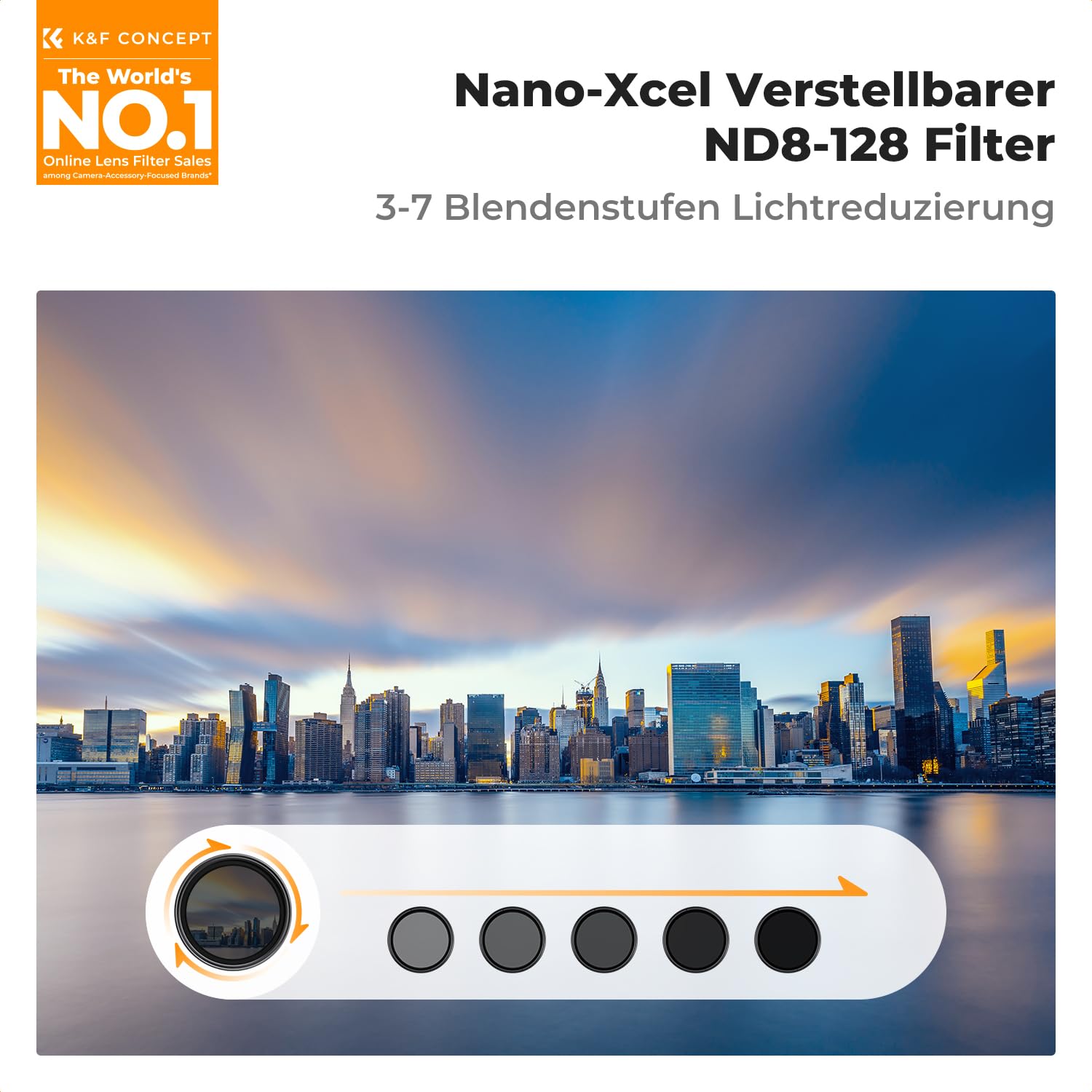 K&F CONCEPT Variabler ND Filter 37mm Variabler Graufilter ND8-128 (3-7 Blendenstufen) für Landschaftsfotografie&Viedofotografie (Nano-Xcel Serie)