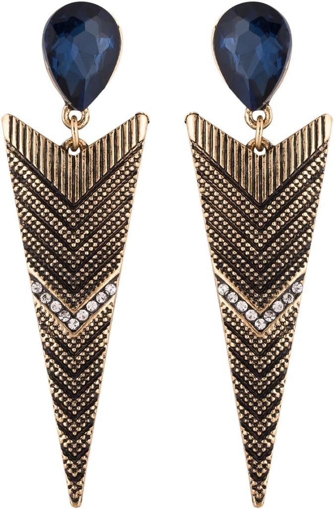 Sapna FX Antique Oxidised Blue Sapphire Stone Stylish Fancy Party Wear Dangle and Drop Jhumki/Jhumka for Girls and Women