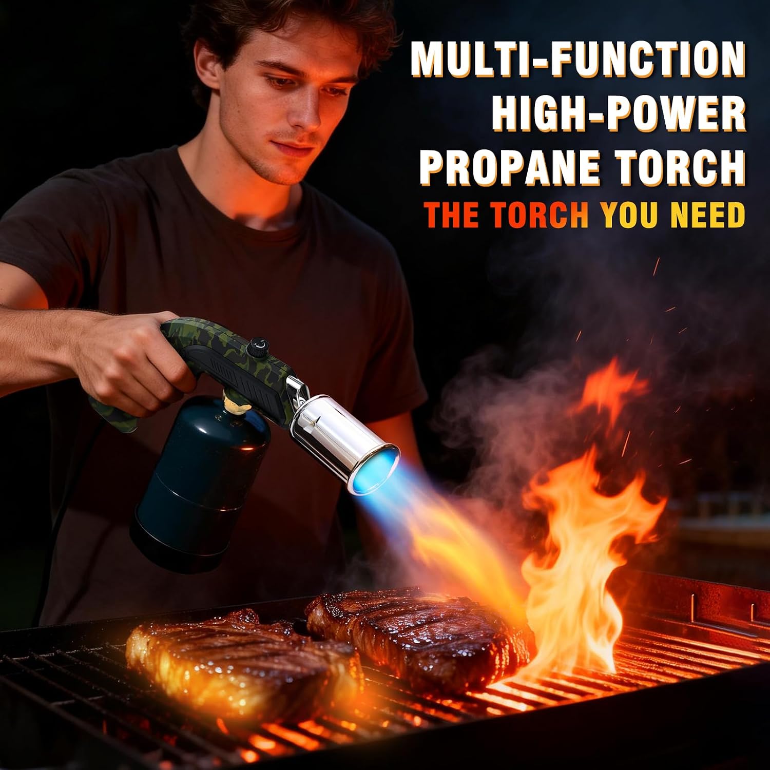 Powerful Grill & Cooking Propane Torch With a Safety Lock, Sous Vide, Welding Torch, Adjustable Wood Torch Burner for Searing Steak, BBQ, Campfire Starter,Army Green(Tank Not Included)