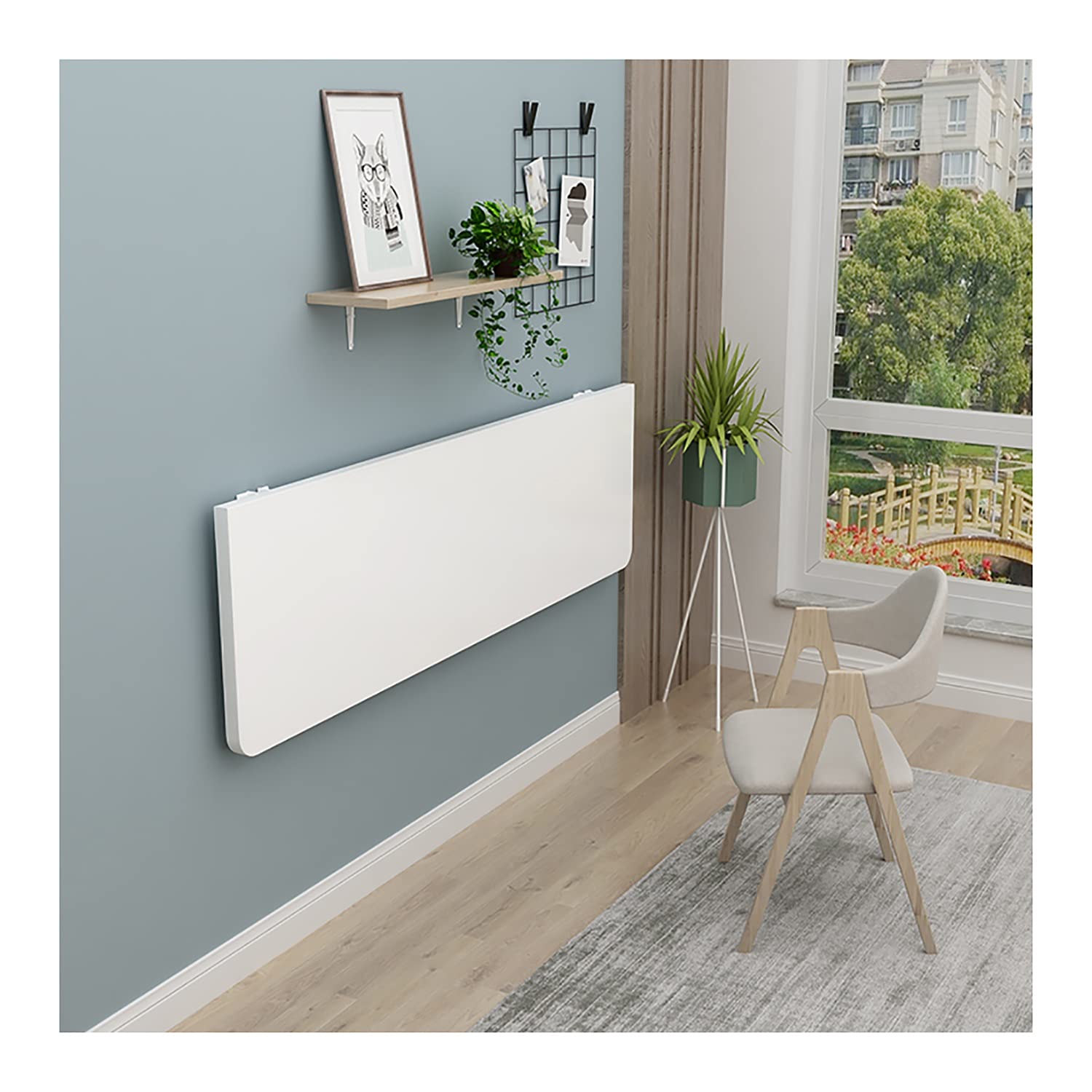 Bureau mural pliable flottant blanc 90 cm pour petit espace