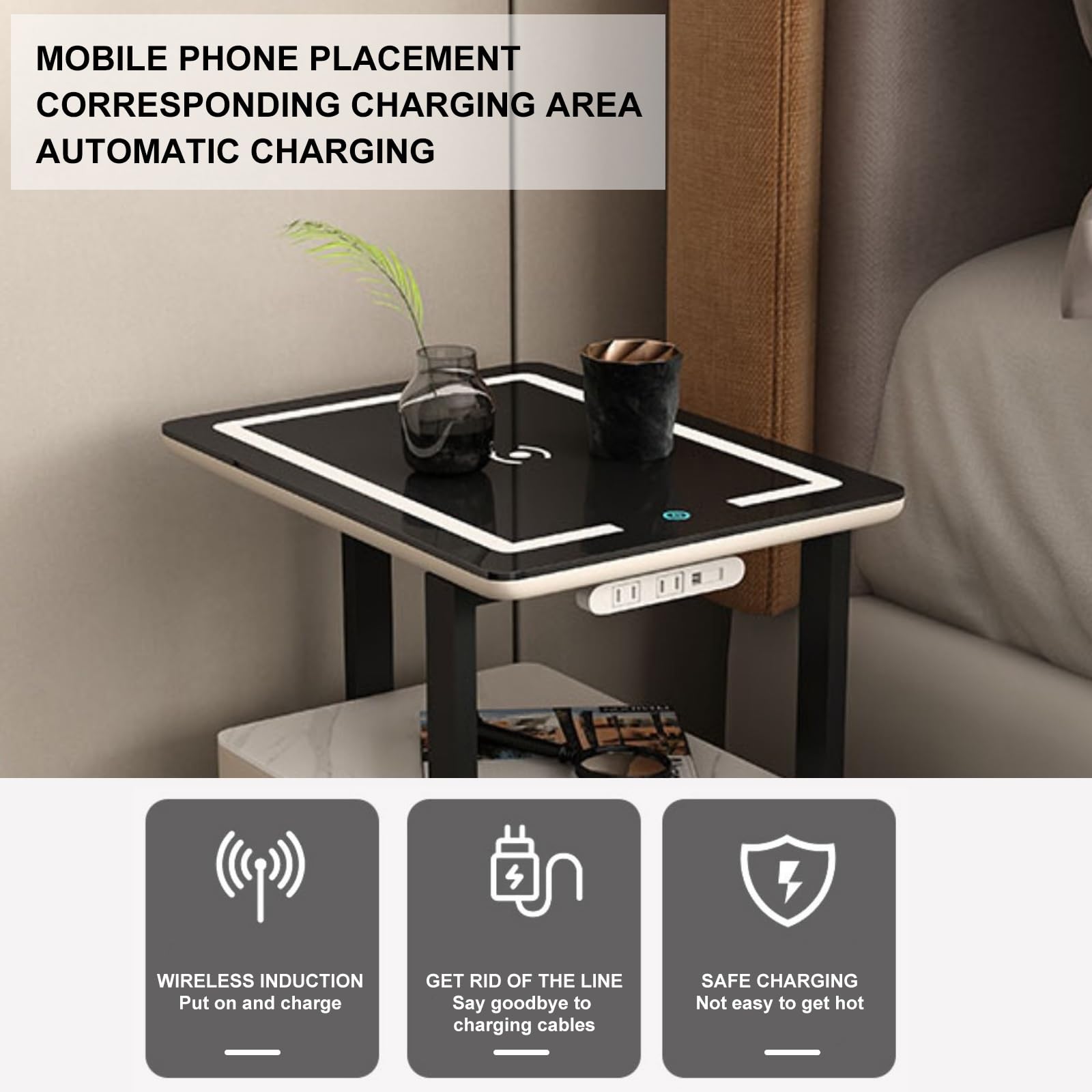 Inteligentna Stacja Ładująca Do Szafki Nocnej Z Zamkiem Szyfrowym – Stolik Nocny Z Wysokim Połyskiem, Z Portem Usb I Szufladami, Niebieski – 40 X 30 X 51 Cm