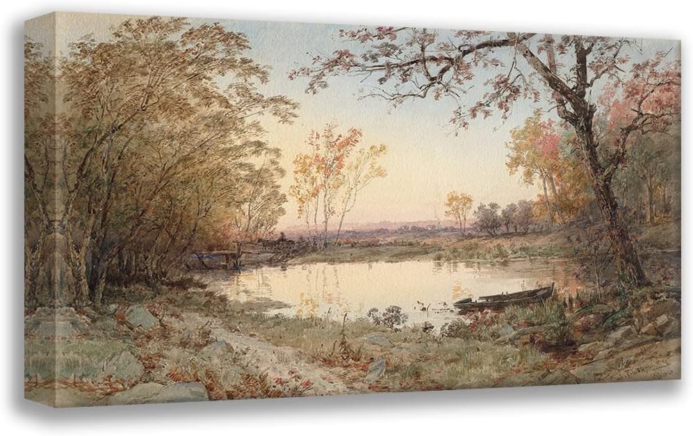 ArtDirect Jasper Francis Cropsey 18x12 Gold Ornate Frame and Double Matted Museum Art Print Titled: Landscape (Hastings-On-Hudson) (1888)