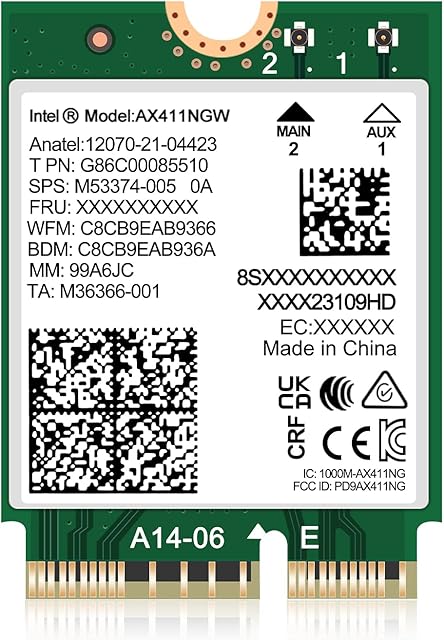 WiFi 6E Wireless Card Intel AX411 NGW M.2: CNVio2, Bluetooth 5.3, Tri-Band 5400Mbps, Network Adapter for Laptop Support Windows 10/11 (64bit),Linux. Only available with Gen 12+ CPU