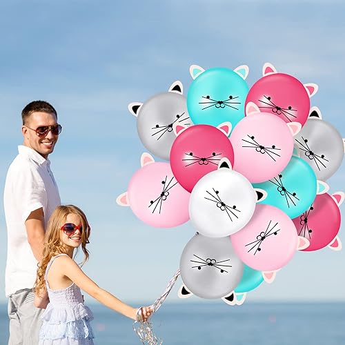 Miniatura 7 de 50 globos de gato de 12 pulgadas para fiesta, de látex, gatito, para fiesta de cumpleaños con orejas, globos para niños, suministros para niñas, 5