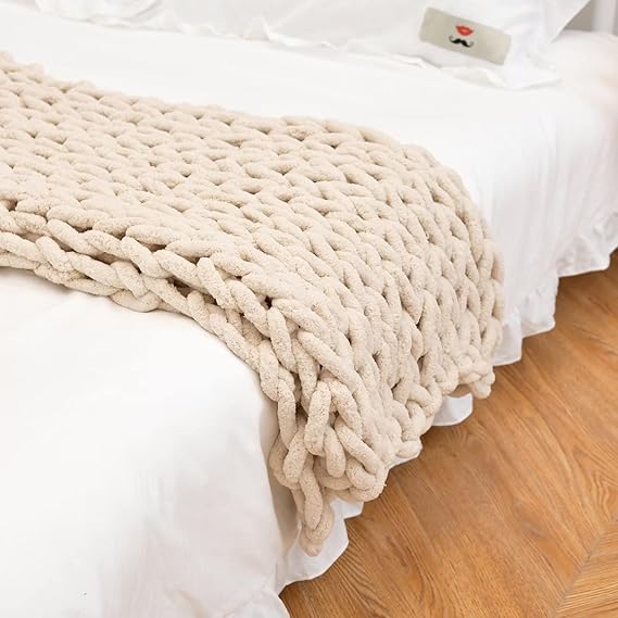 VBGYA Chunky Knit Blanket Throw, Chenille Throw 31x31 Inch