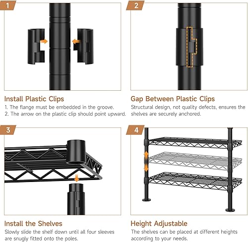 Miniatura 7 de Perchero para colgar en la pared, perchero industrial de metal con 2 varillas expandibles para colgar y 6 estantes, organizadores de armario y Negro