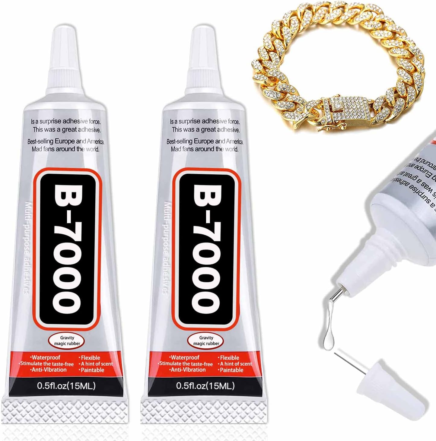 Jewelry and Bead Instant Adhesive Transparent,B-7000 Jewelry Glue for Metal and Stone, Multi-Function Glues Paste Adhesive Suitable for Glass,Wooden, Jewelery, 0.5 oz, 2 Packs