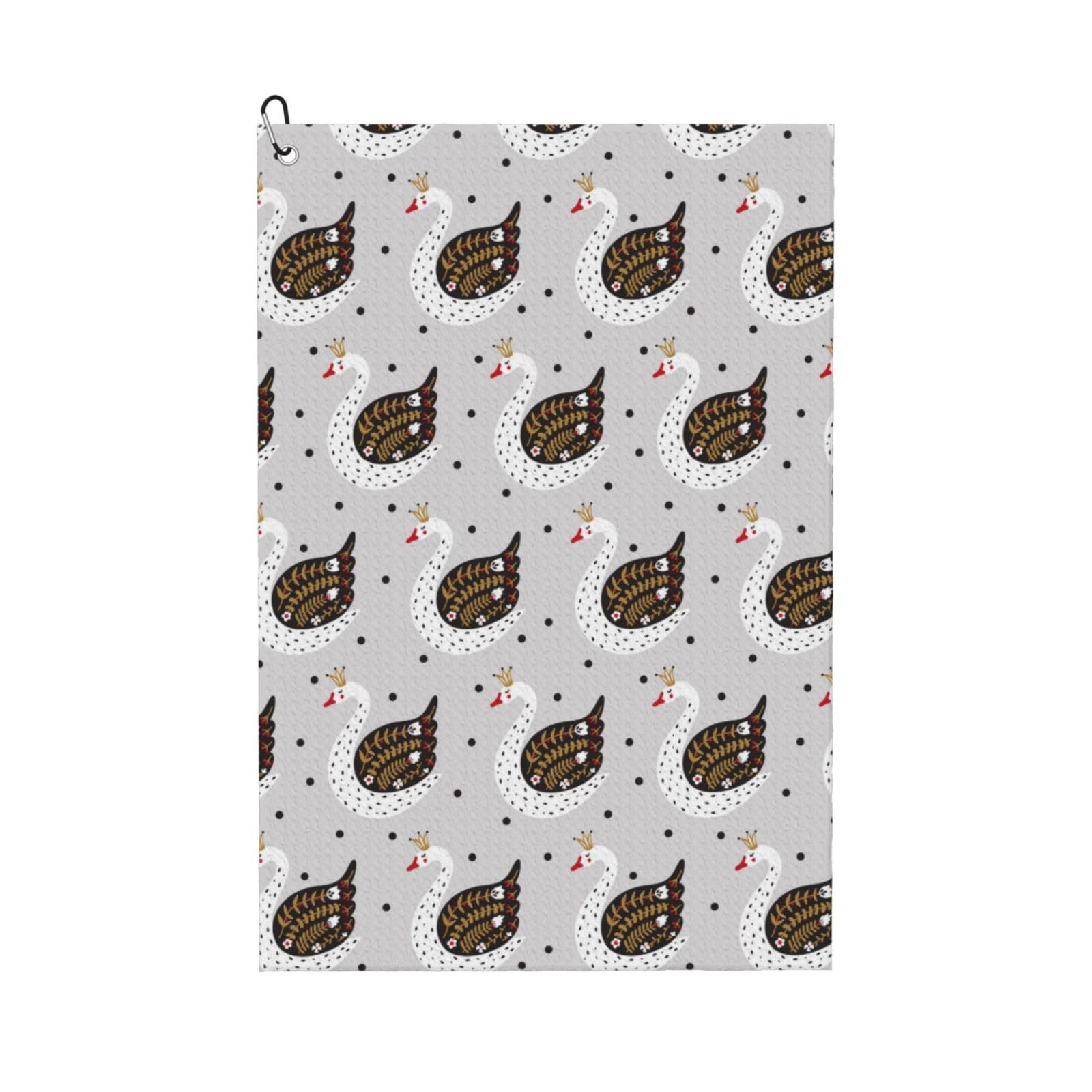 AOOEDM Cute Swan Print Golf Towel with Carabiner Clip Absorbent Microfiber Golf Towel for Cleaning Golf Ball Club Putter Iron for Golf Bag Trolly Belt Loop 16" X 24"