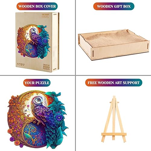 Miniatura 7 de KAAYEE Rompecabezas de madera para adultos, rompecabezas de madera de búho Yin Yang avanzado para adultos, rompecabezas familiares de 13.8 x 13.8