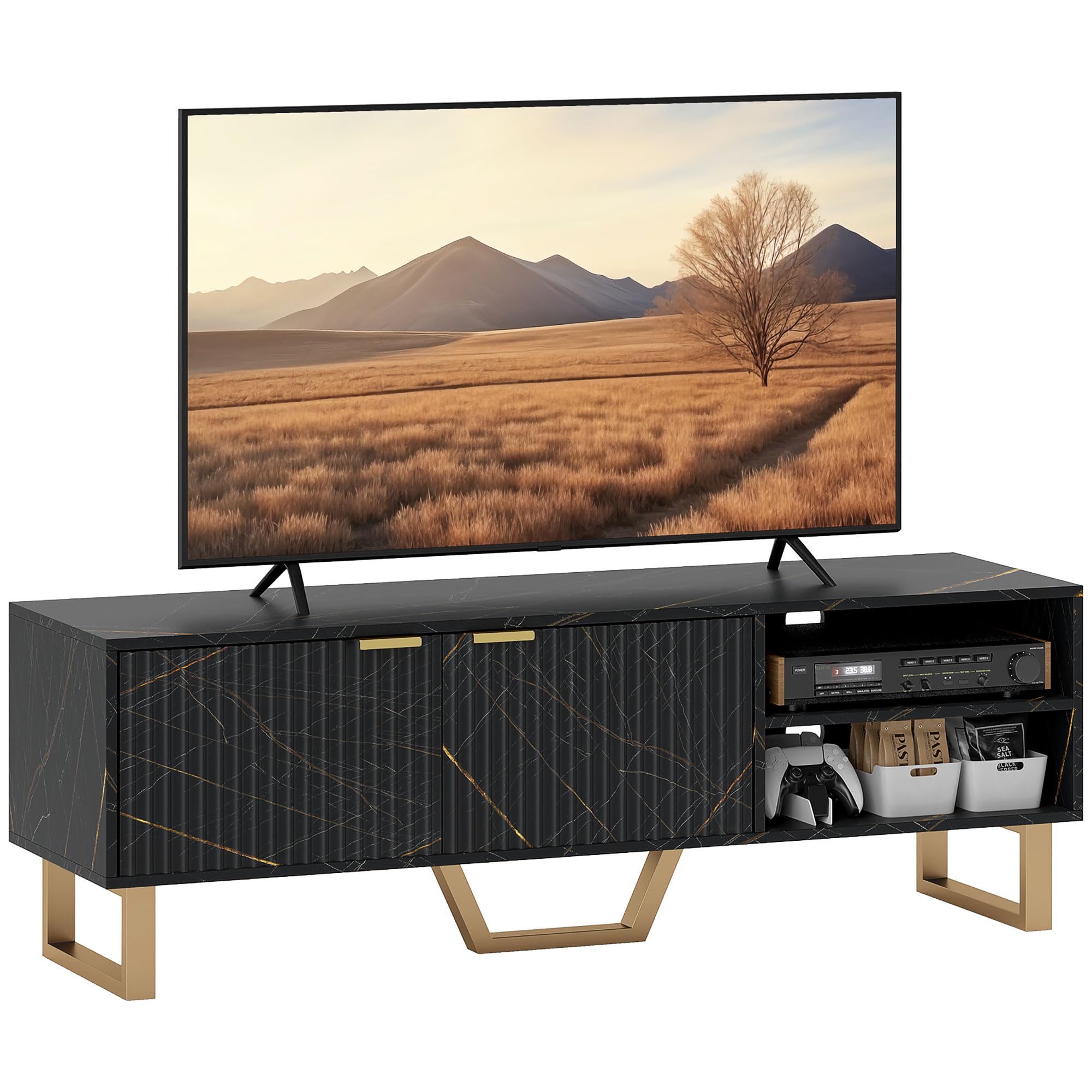 HOMCOM TV Unit, TV Stand Cabinet with Shelves & Storage Cupboard in Black