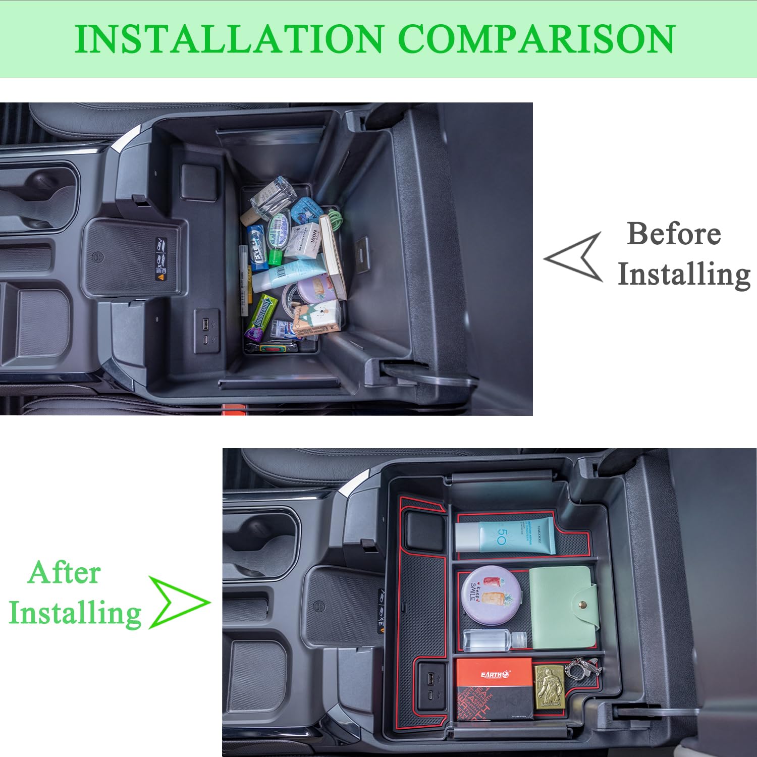 Compatibile con GMC per Sierra 1500 2019 2020 2021 2022 2023 per 2500/3500 HD 2020 2021 2022 2023 Car Center Console Organizer Vassoio(Red