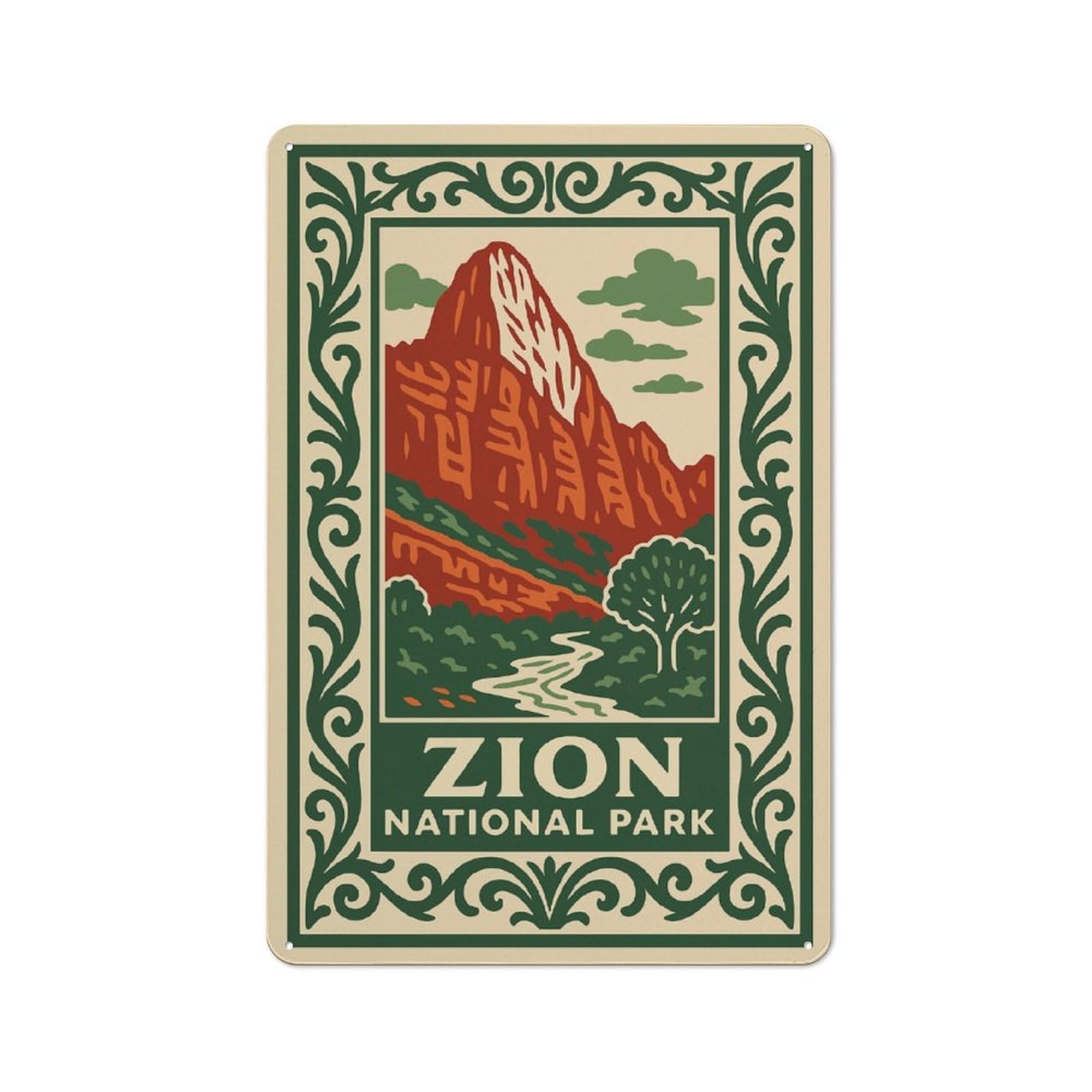 Junmoney Style-19 Zion National Park Vintage Poster Industrial Metal Sign 30X20cm, Modern Retro Loft Wall Plaque For Modern Home, Workshop, Office Or Cafe