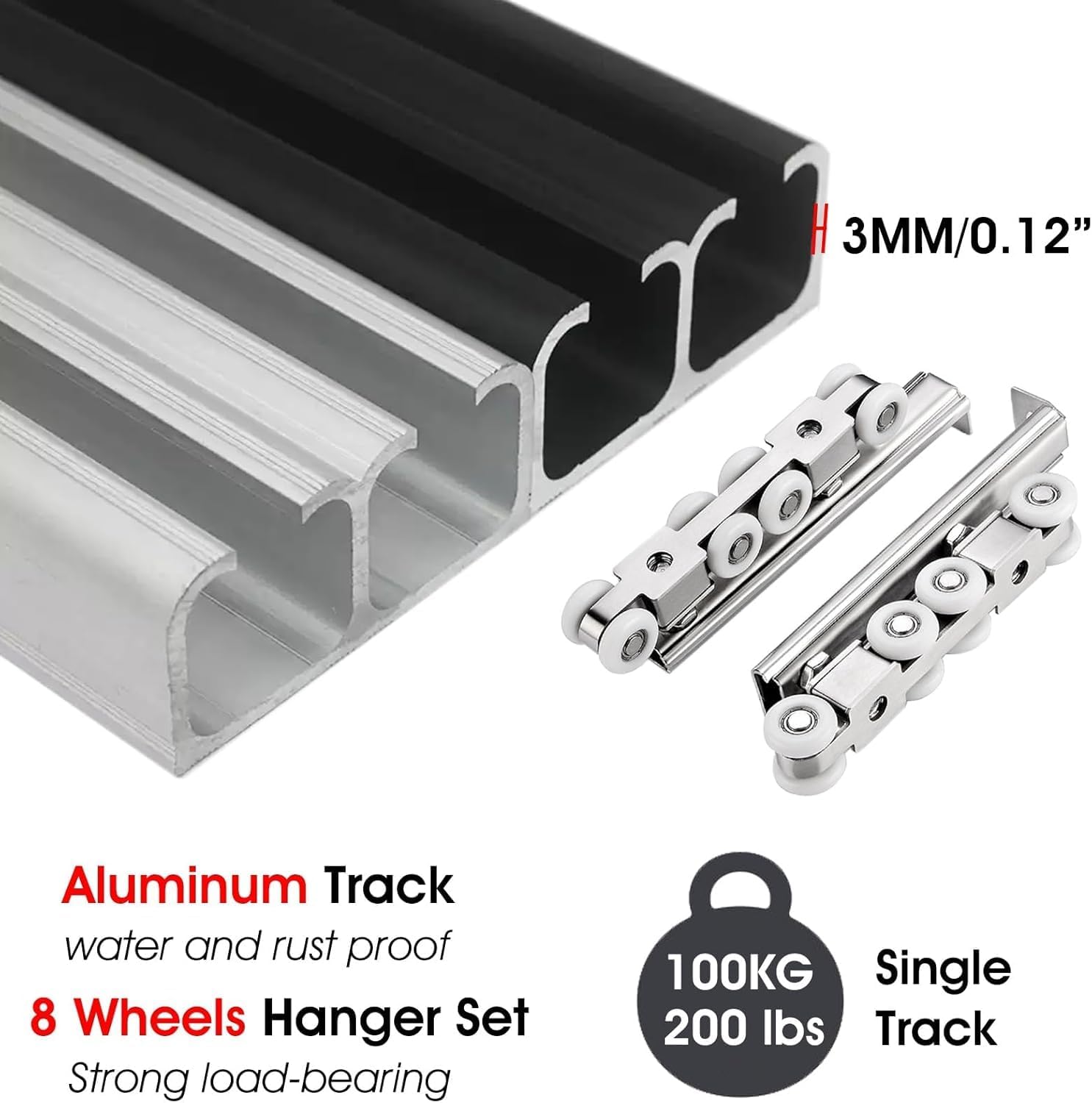 Heavy Duty Double Bypass Sliding Closet Door Track Kit, 1-1-1/4 in Thick Pocket Door Hardware Kit 16 14 12 10 9 8 7 6 5 4 3 Ft, Aluminum Box Rail Set(Silver,380cm/149.6in)