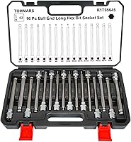 Vista 9 de TOMMARS Juego de llaves de vaso con broca hexagonal larga métrica de 15 piezas, juego de vasos extra largos S2 de acero de aleación 3/8", 1/2