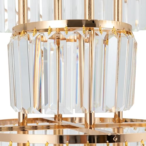 Miniatura 6 de Jarrón de flores de 5 niveles para boda, soporte de metal con colgantes de cristal, jarrones dorados, centro de mesa de boda, soporte de exhibición