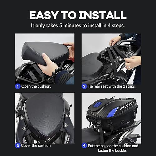 Miniatura 7 de HHLUPUP Bolsa de Casco para Motocicleta de Doble Uso, Mochila para Casco y Bolsa de Asiento, Bolsa de Equipaje Impermeable de 38L con Cerradura de