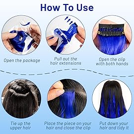 TOFAFA 16 Pcs Colored Hair Extensions Curly Wavy Clip in Synthetic Hairpiece Streak for Girls Women Kid, Multi-colors Party Highlights Cosplay Festival Gift(Blue)