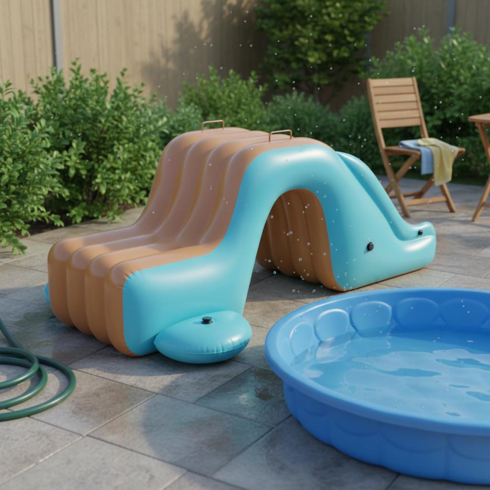 Piscine Gonflable avec Toboggan Usage Intérieur et Extérieur Centre de Jeu Aquatique Gonflable Pataugeoire Enfant avec Auvent pour Bébés, Jardin, Blue