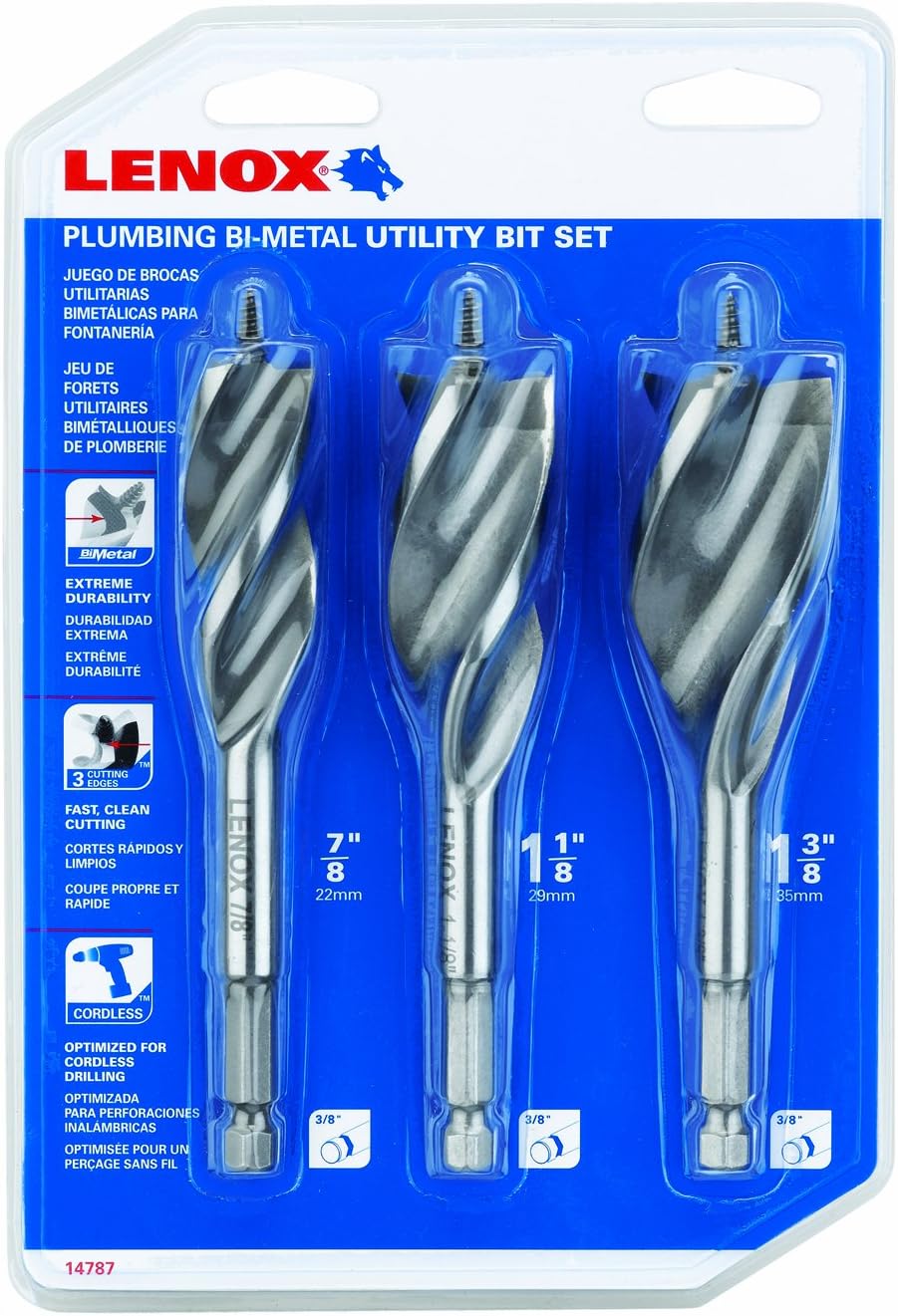 Lenox Industrial Tools 14787 Plumbers Bi-Metal Utility Bit Kit, 3-Piece