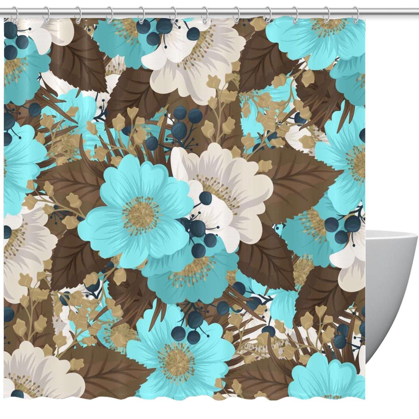 Rideau de douche fleurs 183x183 cm lavable anti-moisissure coloré