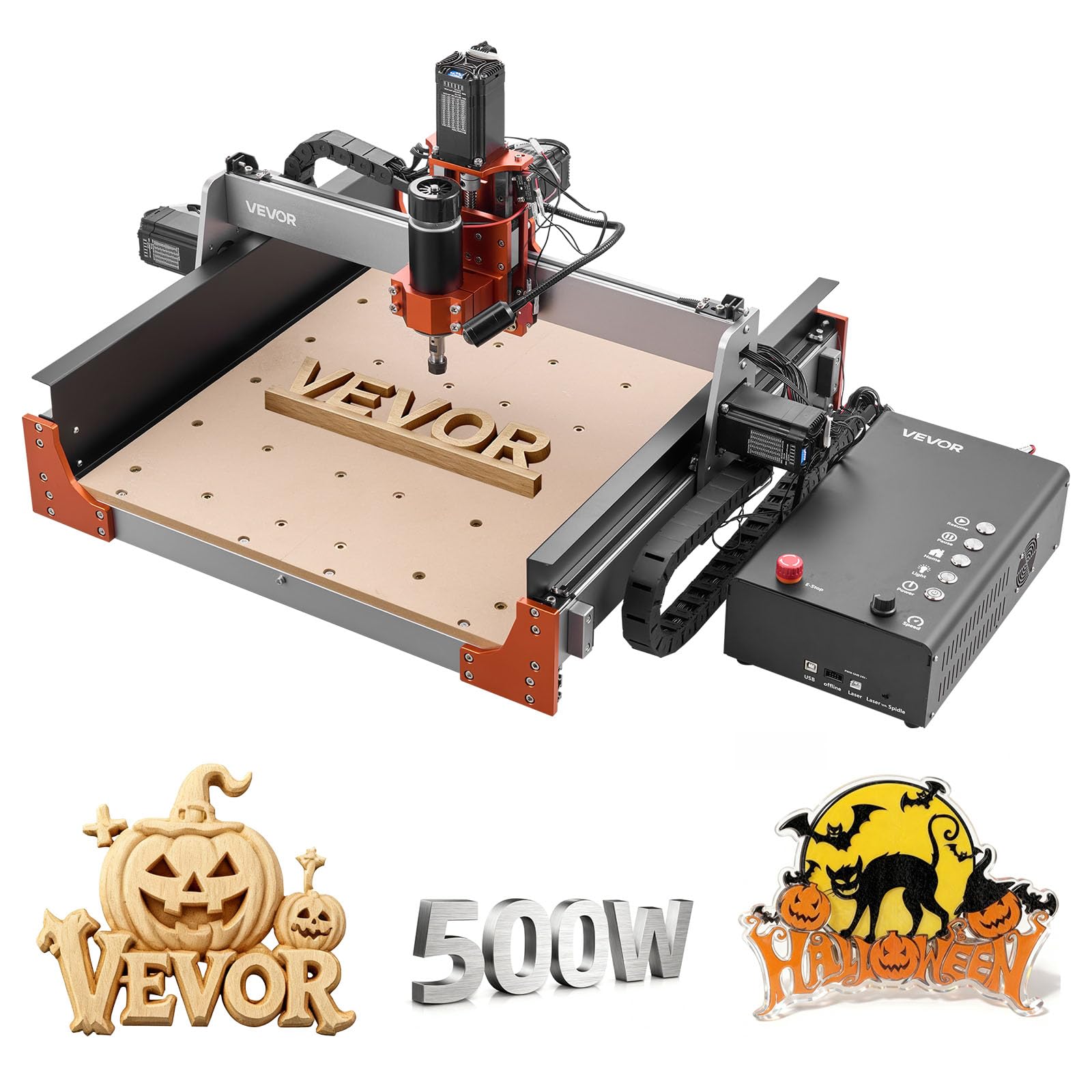 VEVOR Macchina per Incisione CNC, Mandrino da 500 W, Fresatrice per Incisione a 3 Assi con Doppie Guide Lineari e Vite a Ricircolo di Sfere, Area di Lavoro 40x40x9,​5 cm, per Rifilatura Legno Acrilico