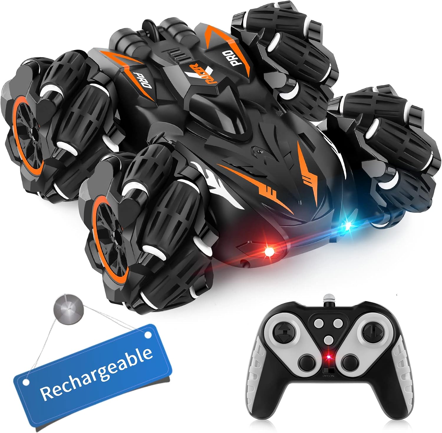 FYKK Remote Control Car for Boys Girls Kids Toys, RC Stunt Drift Car, Christmas Stocking Stuffers for Age 3 5 4 7 8 12, Birthday Gifts, 40 Mins Run Time, Rechargeable 2.4Ghz 4WD Car with LED Light