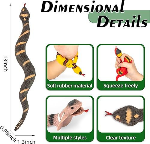 Miniatura 4 de Niskaqsn 5 piezas de serpiente de goma realista, juguetes de serpiente suaves y elásticos para niños, juguetes antiestrés para adultos, juguetes