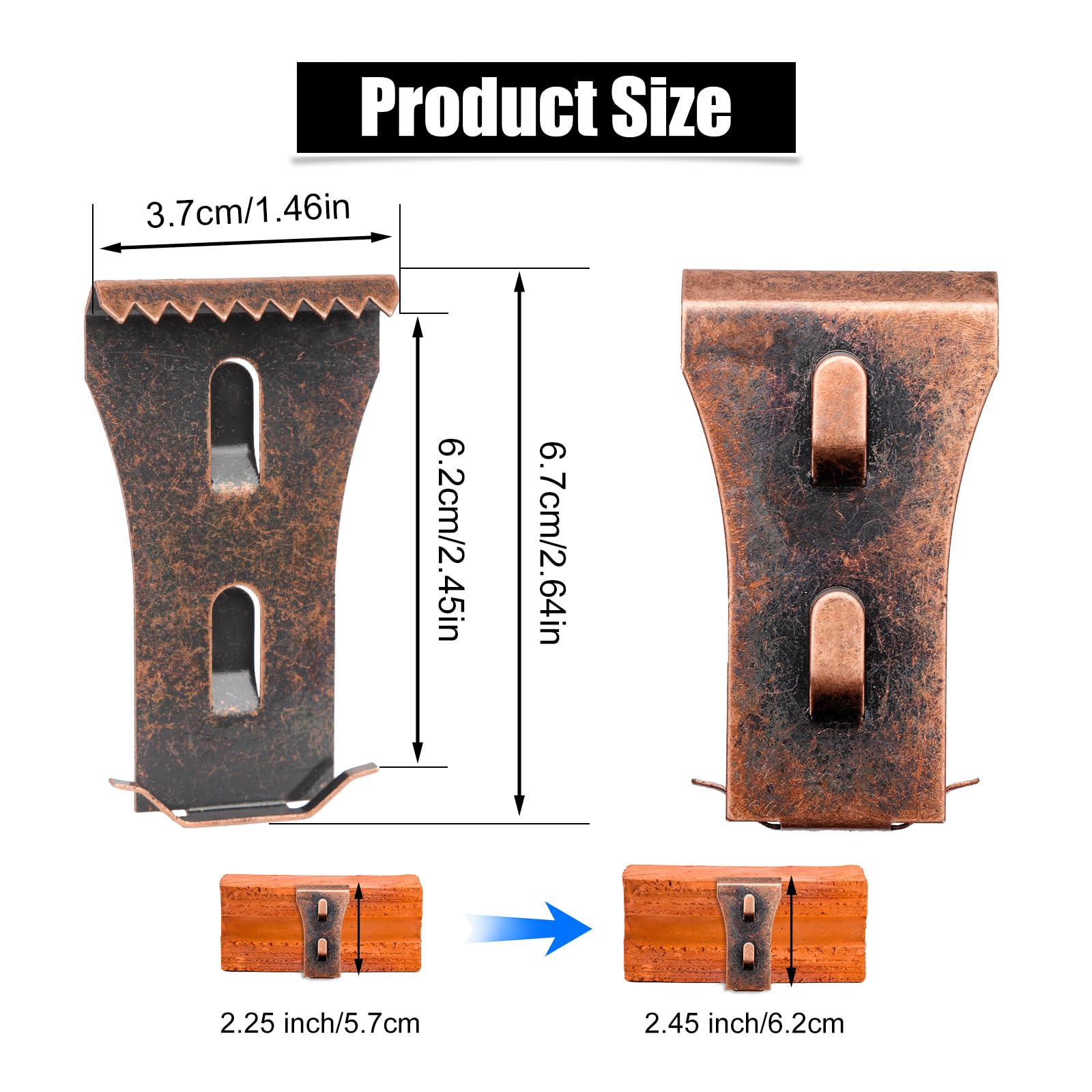 10pcs Metal Brick Hook Clips,Steel Brick Fasteners Wall Hooks for Hanging Outdoors Heavy Duty Brick Hooks No Drill for Pictures Lights Wreaths Hanger Fits 2.25-2.45 Inch High Bricks (Red Copper Color) - Image 2
