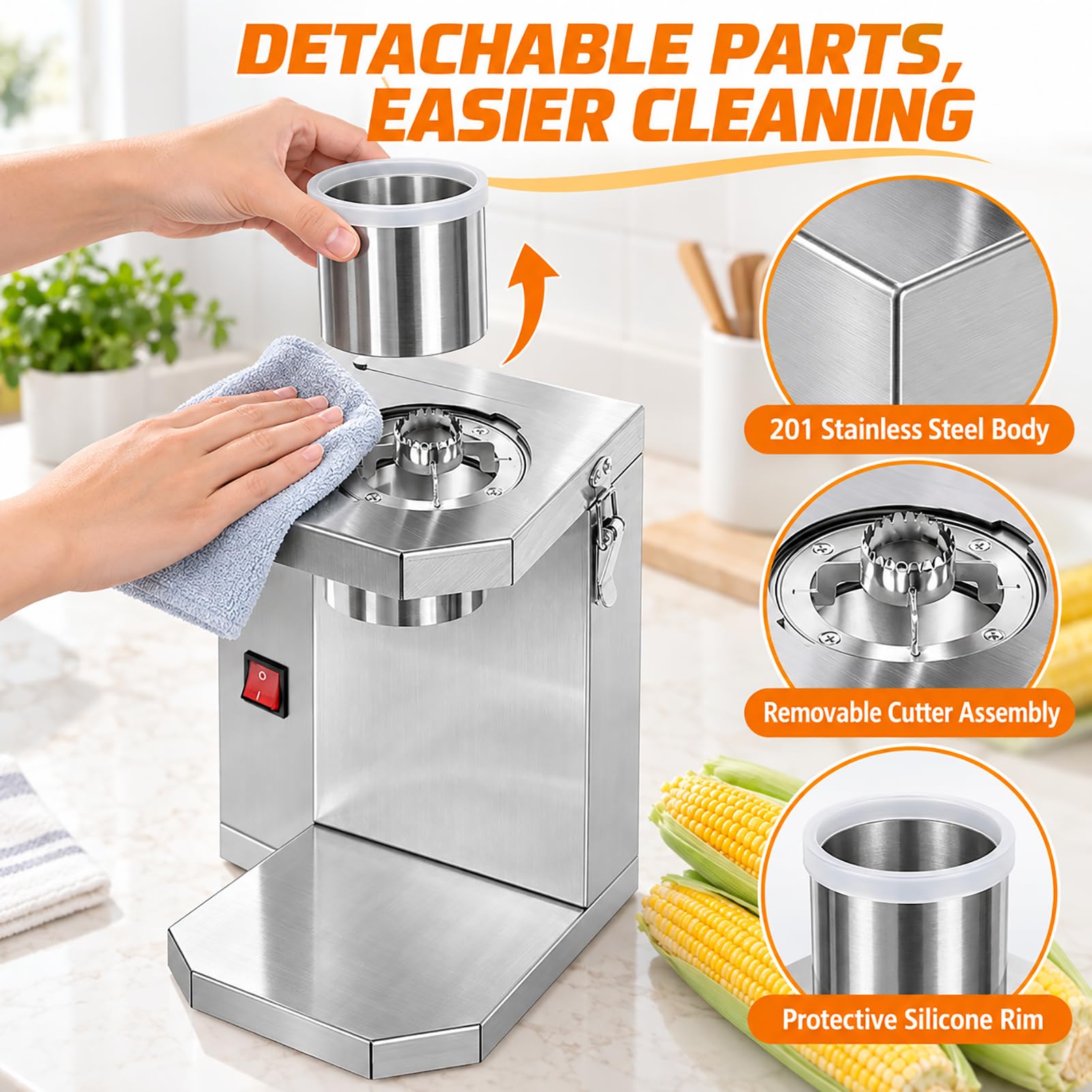 Macchina per sgranare il mais, 220 V, apertura da 6,5 cm, acciaio inox