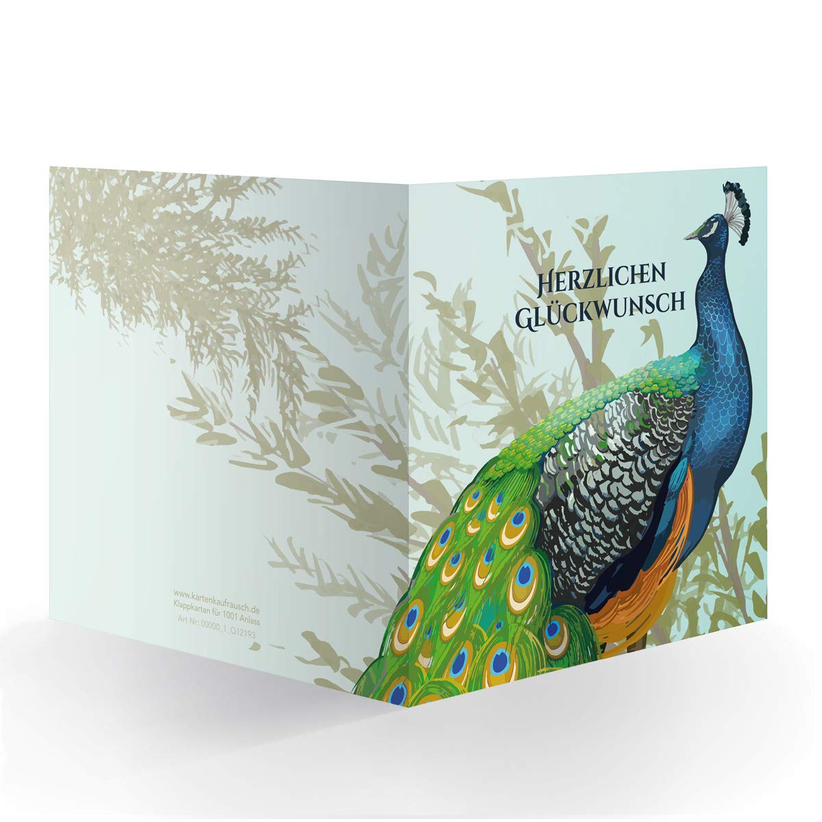 Kartenkaufrausch Set 24 x Elegante Vintage Glückwunsch-karte (quadratisch, 15,5x15,5cm inkl Umschlag) mit Pfau: Herzlichen Glückwunsch - große XL Karte zur Geburt, Hochzeit, Examen & Geburtstag
