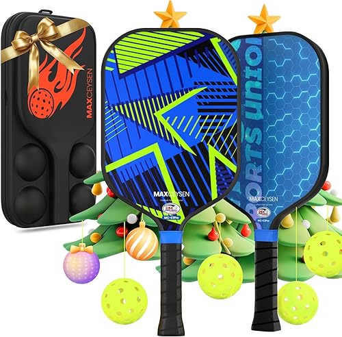 Juego de paletas de pickleball con 2 raquetas de pickleball, 4 bolas de pickleball y bolsa de pickleball superficie de fibra de carbono para hombres