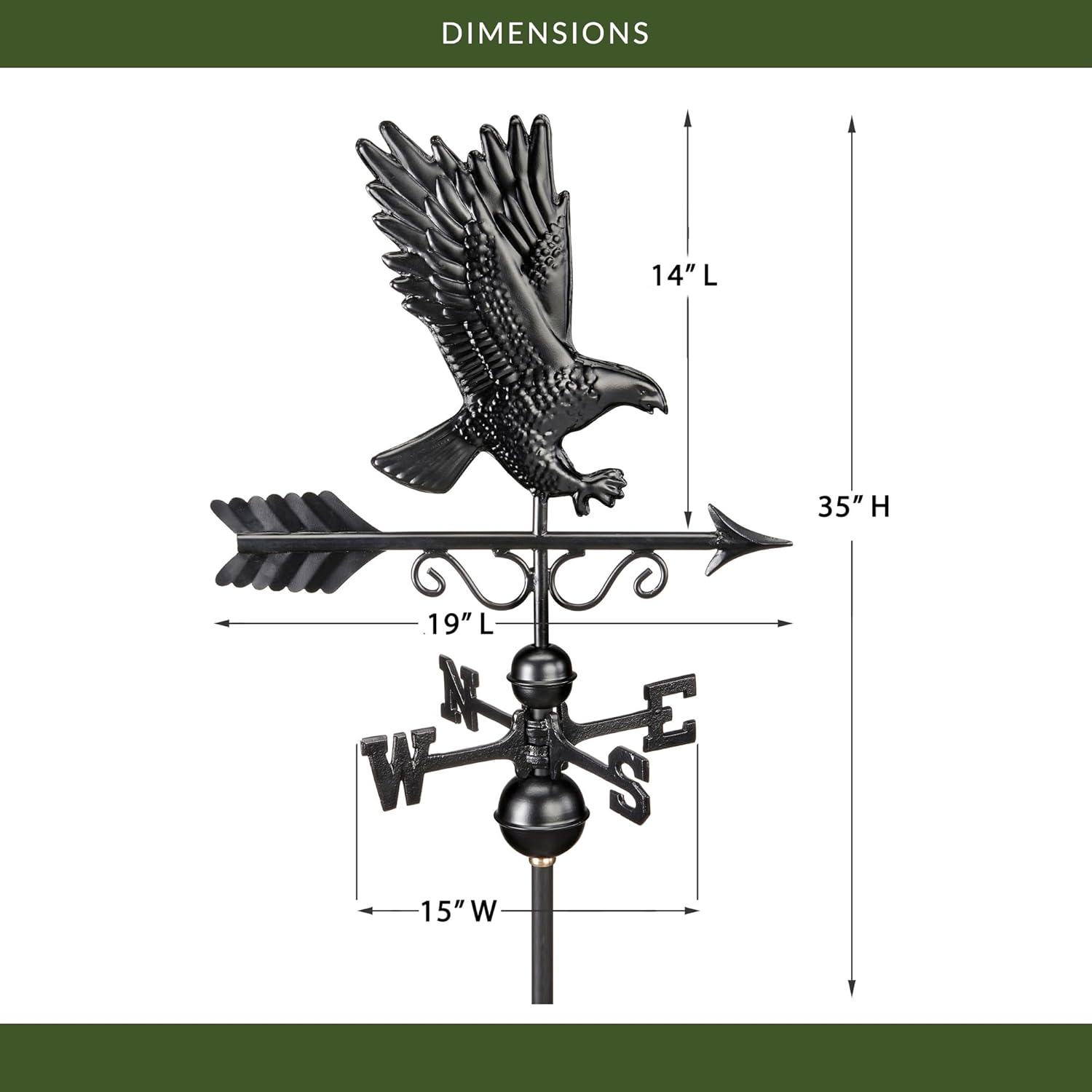 Majestic Eagle Weathervane 1979K- Black Finish, Medium, by Good Directions