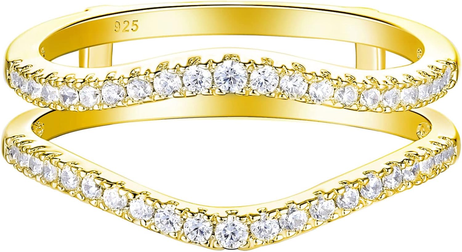 Newshe Jewellery Cubic Zirconia Curved Wedding Bands for Women Ring Enhancer Guard for Engagement Rings 925 Sterling Silver Size 4-13