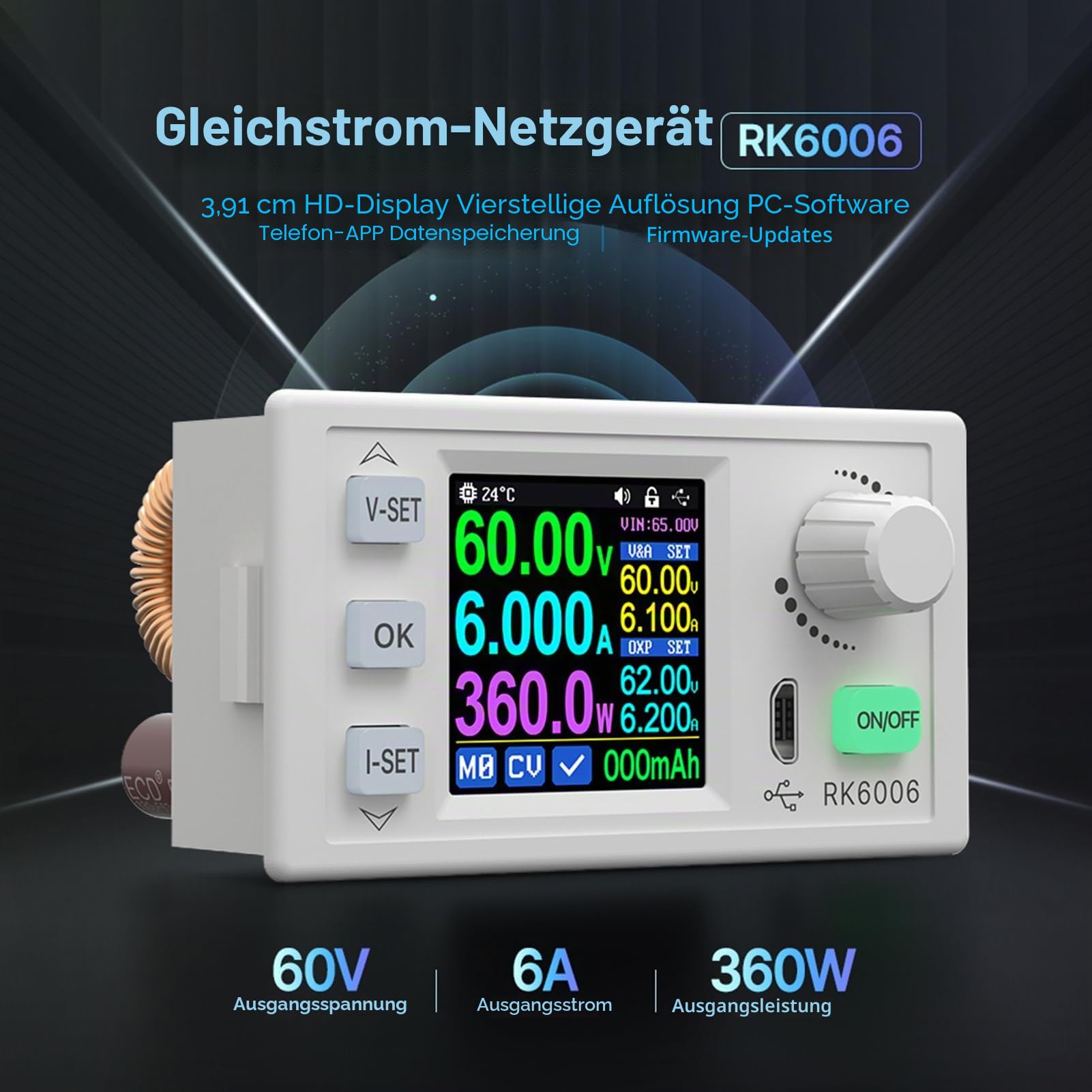 Stabilisierte Stromquelle, Einstellbares CNC-Gleichstromstabilisierungsnetzteil mit Mehreren Schutzfunktionen, 1,54-Zoll-LCD-Display, Hochauflösender Bildschirm, (RK6006-BT USB-