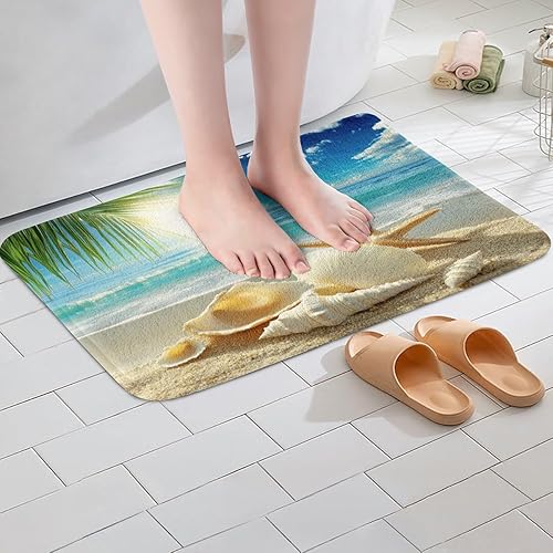Miniatura 2 de Erosebridal Alfombras de baño con temática de playa, alfombras de baño con estampado de conchas y estrellas de mar, 16 x 24 pulgadas, tapetes