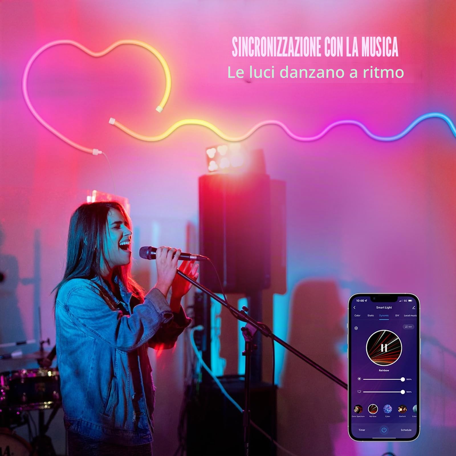 Striscia LED Neon 15M, RGB LED Striscia Neon con 1080 LED | Luci al Flessibile con con APP Bluetooth e Telecomando, Sincronizzazione Musicale, LED per Halloween, Natale(1×15m)