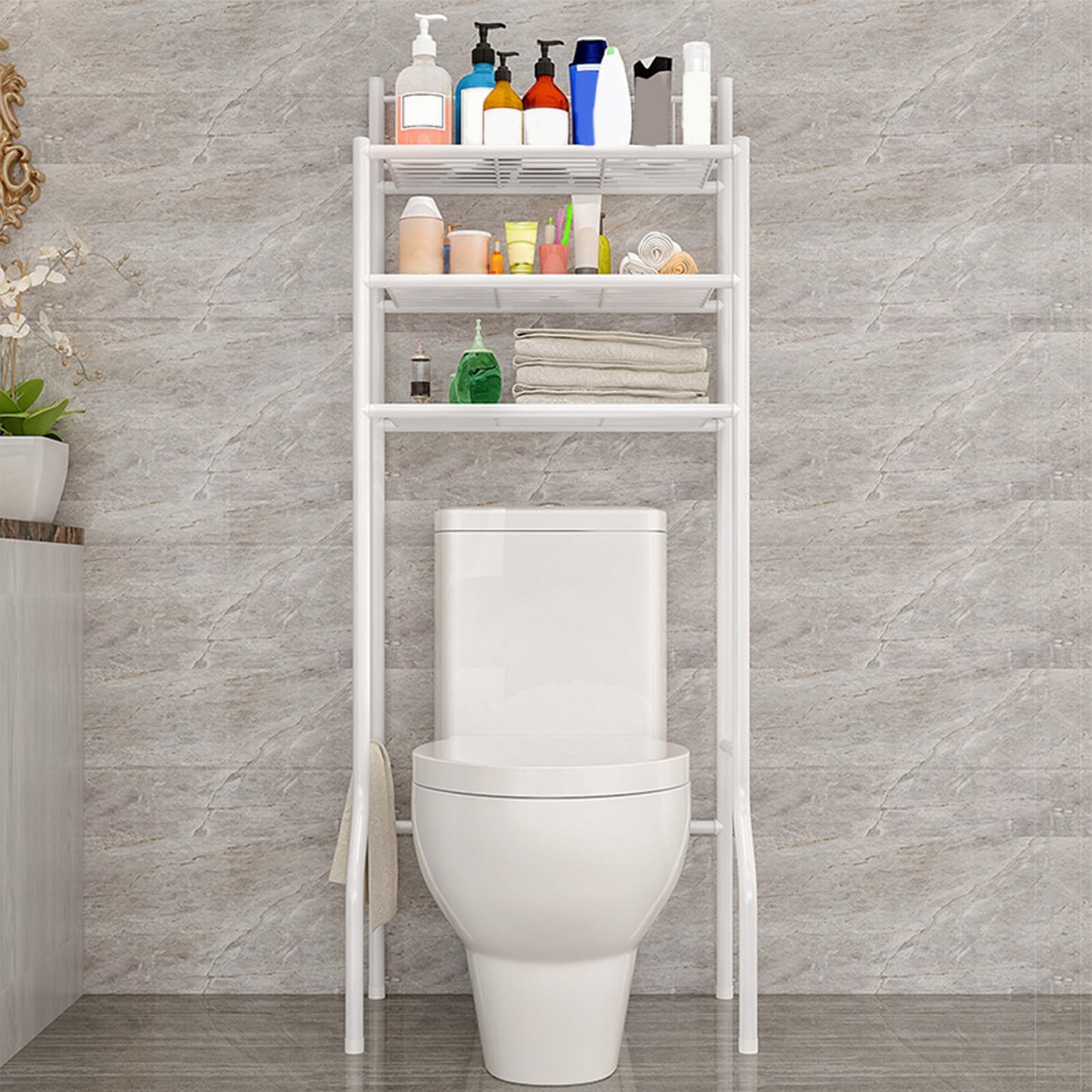 Mensola portaoggetti sopra Il WC | Mensola in Metallo a 3 Livelli salvaspazio per Piccoli spazi, Lavanderia, Appartamento, dormitorio - Asciugamani e bagnoschiuma Ideali