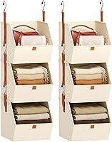 Vista 15 de Collapsible Hanging Closet Organizer - 3 Tier Closet Shelves Storage System with Hooks, Fabric Hanging Storage Bins for Clothes, Foldable Storage