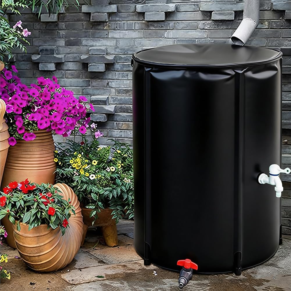 Depósito De Agua De Lluvia con Grifo, Barril Plegable Portátil para La Recogida De Agua De Lluvia, Sistema De Recogida De Agua con Kit De Filtro Y Rebosadero,Negro,100L/40x78cm