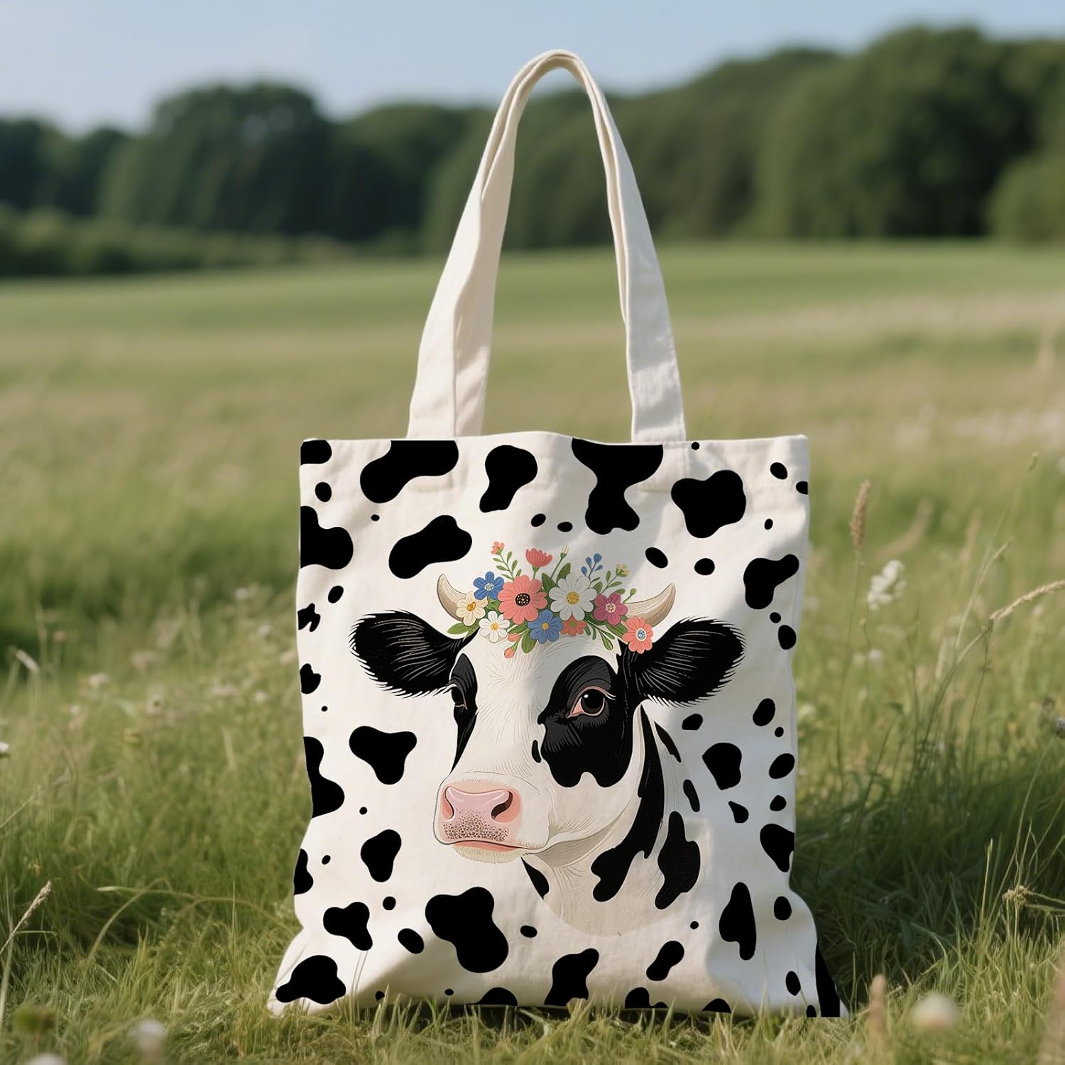 ANATTASOUL Canvas Tote Bag Reusable Cotton Bag for Women, Large 14.96"x 15.74" Cloth Shoulder Bags with Zipper Pockets - Image 7