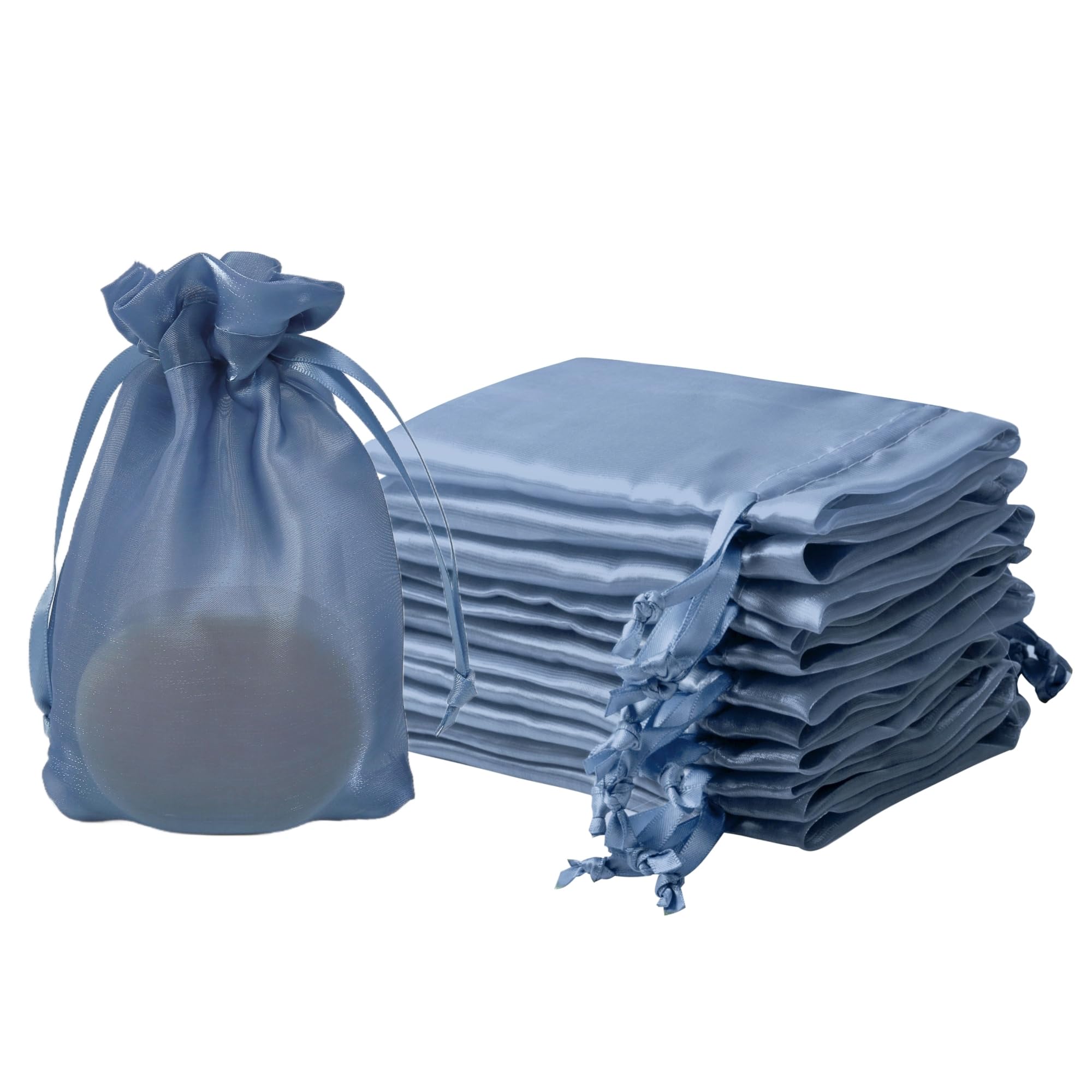 QIANF 20 Pcs Dark Blue Small Organza Bags 4X6 inch for Wedding Favors with Drawstring, Mini Mesh Gift Bags Jewelry Pouch for Candy Bridal Shower Party Favor Baby Shower Christmas
