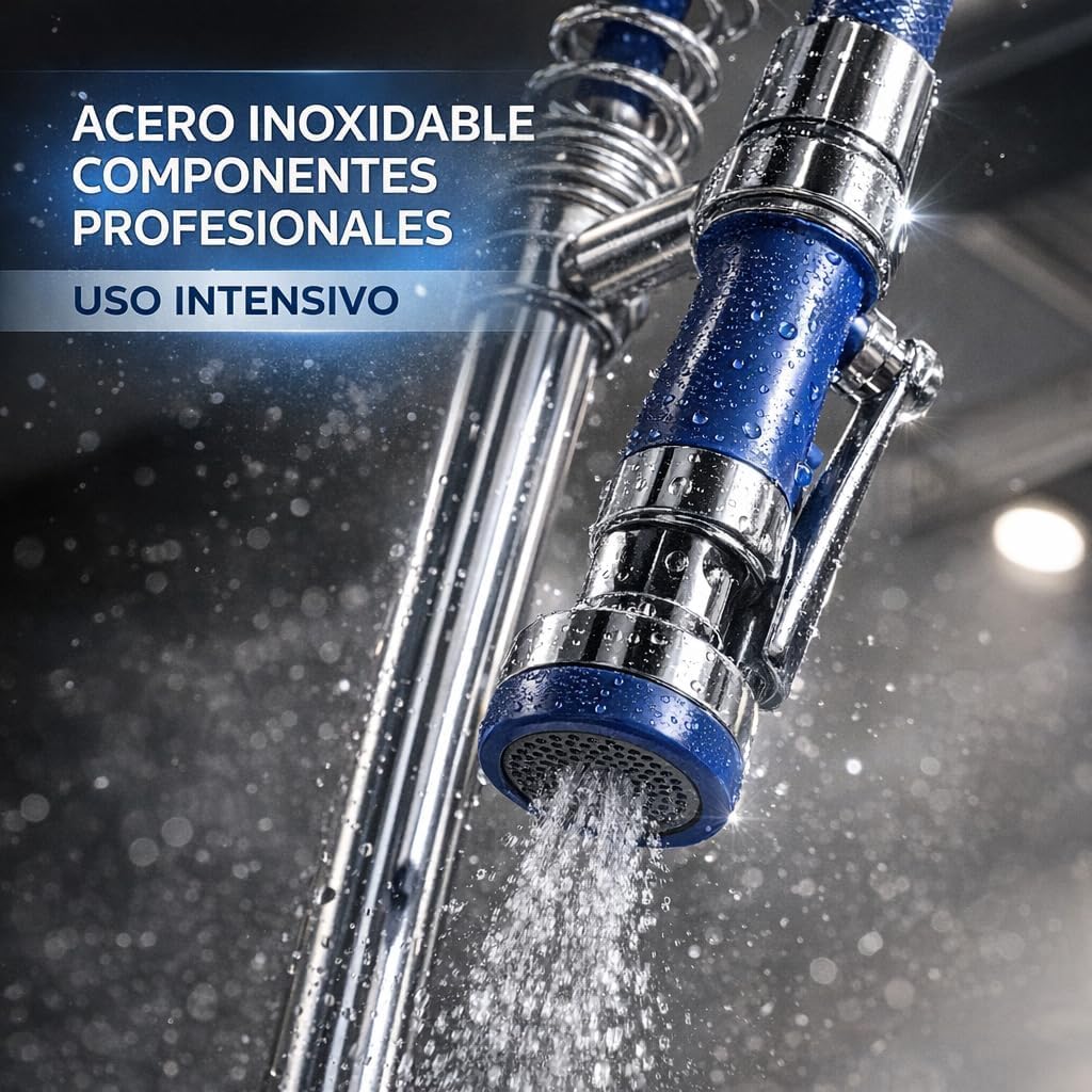 Genebre - Columna Prelavado Cocina Profesional con Grifo Mezclador Mural Monomando | Ducha Industrial con Flexo Acero Inoxidable AISI 304 | Grifo Hostelería Alta Presión