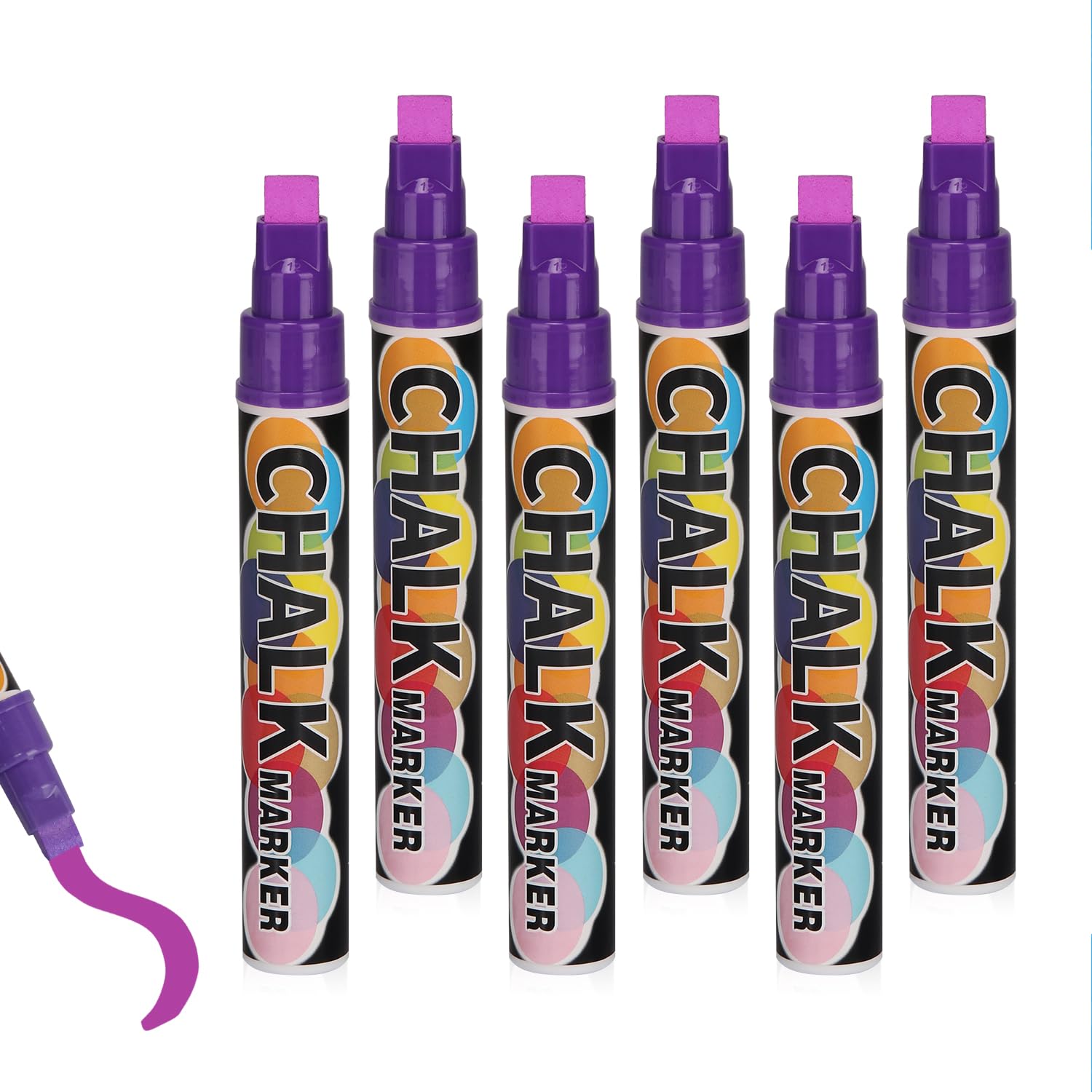6pcs Purple Jumbo Liquid Chalk Markers Erasable 10mm Reversible Tip Wet Erase Chalk Paint Markers Odorless Car Window Glass Boards-image-16